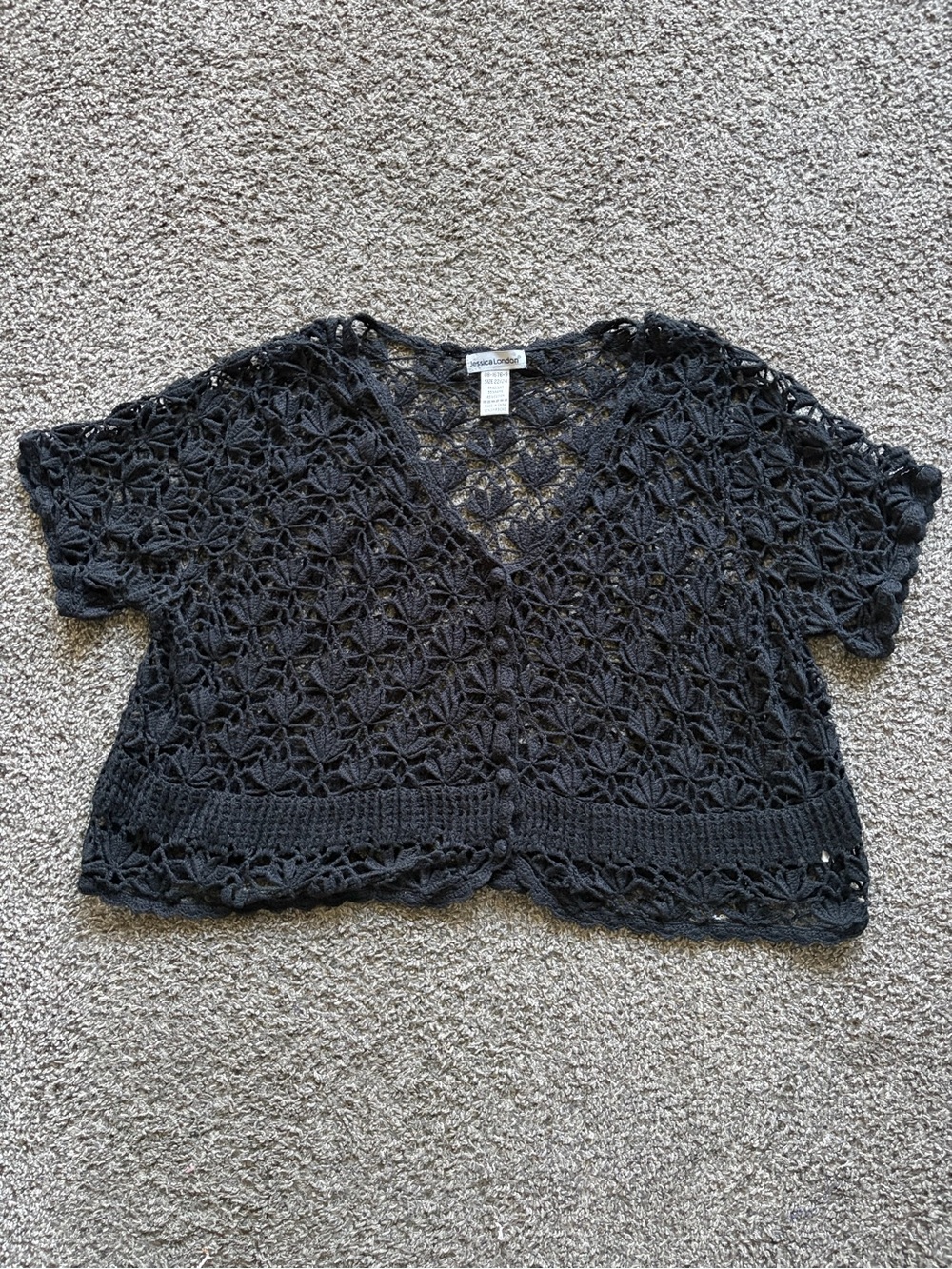 Jessica London Black Crochet Short Cardigan